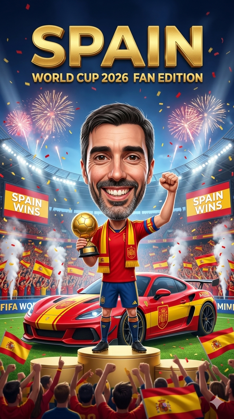 World Cup 2026 Fan Hero – Caricature Victory Celebration Poster AI prompt World Cup 2026