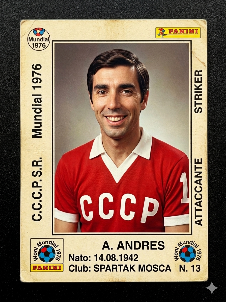 Vintage Panini Sticker – URSS 1976 World Cup Striker Card AI prompt World Cup 2026