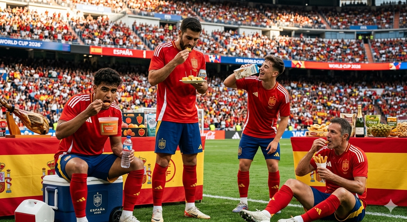 FIFA World Cup 2026 Hydration Break – Spain National Team Stadium Moment AI prompt World Cup 2026