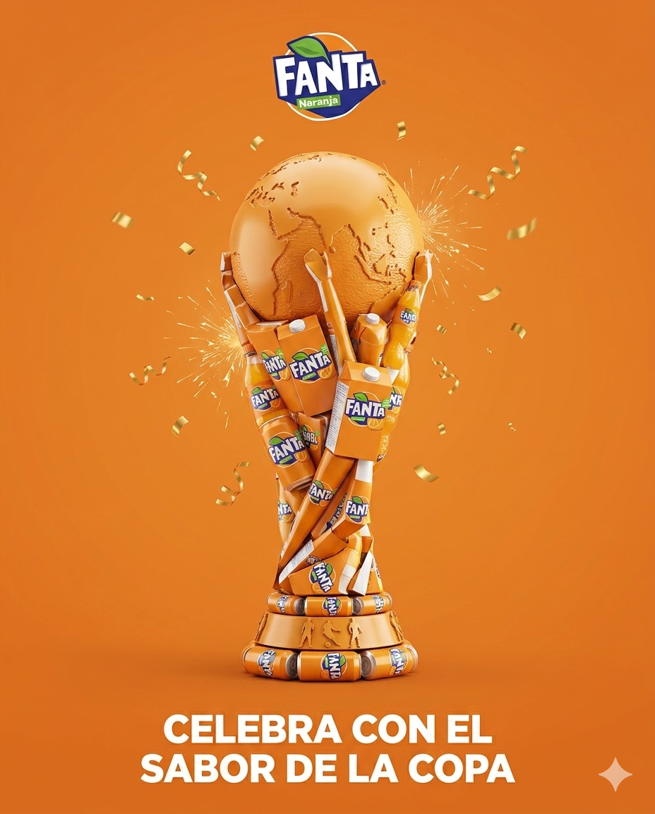 Premium FIFA World Cup Trophy Poster – Fanta Naranja Luxury Campaign AI prompt World Cup 2026