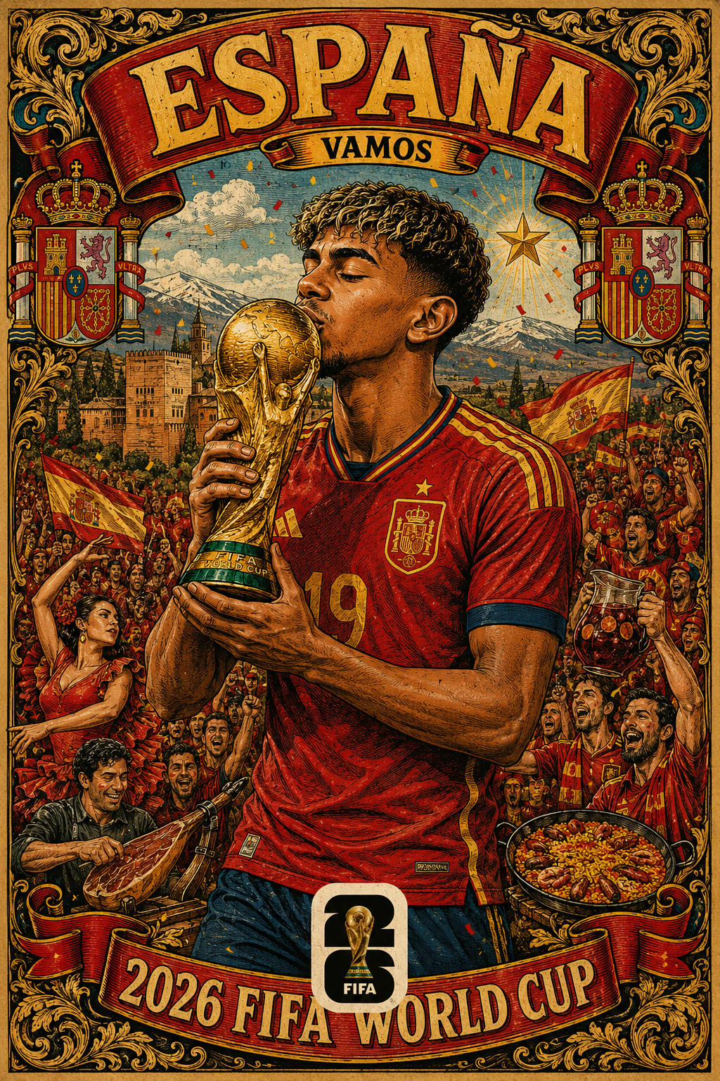 Vintage Sports Celebration Poster – World Cup Championship Victory Illustration Masterpiece AI prompt World Cup 2026