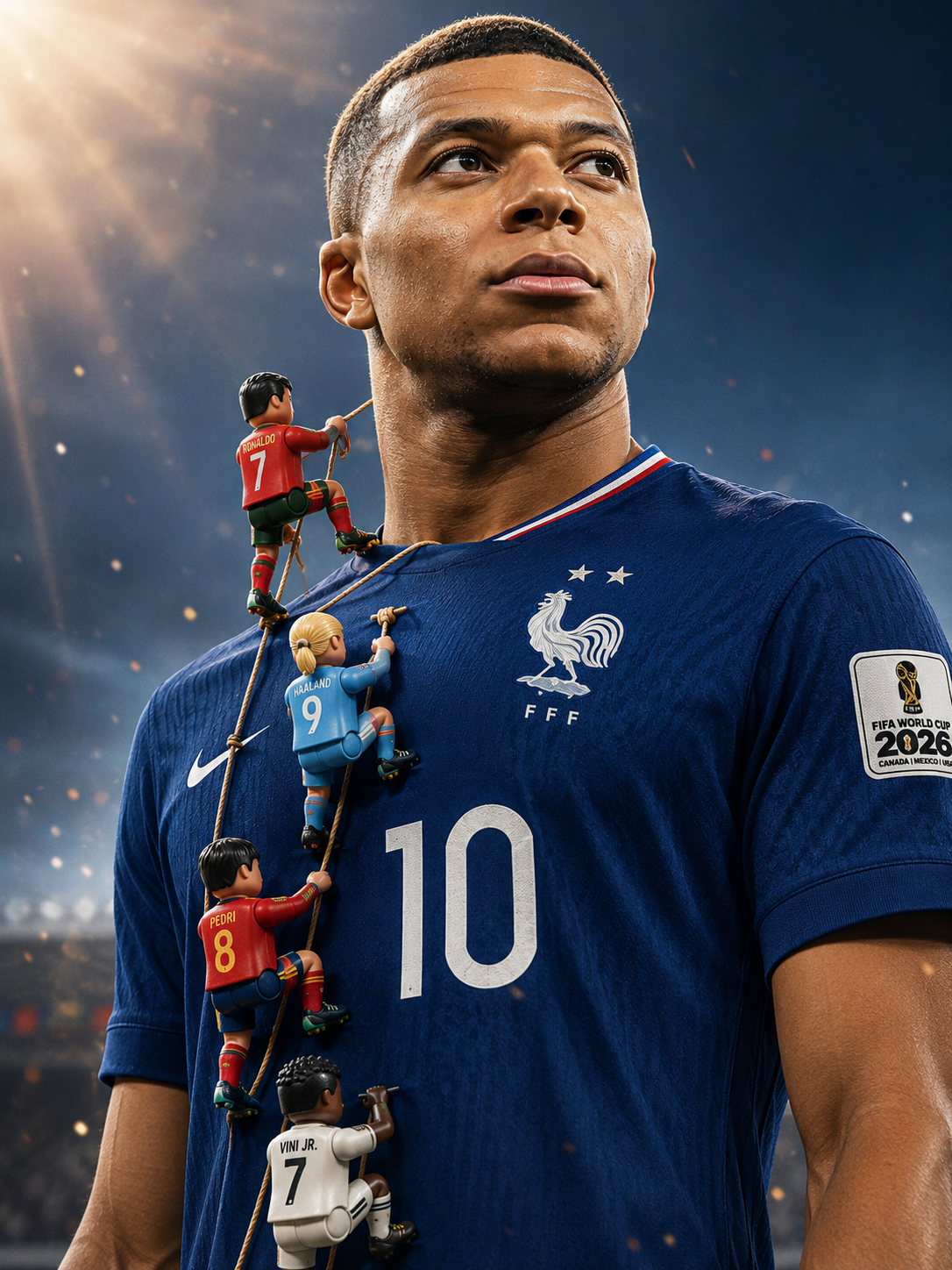 Cinematic Football Icon Poster – Climbing Legends Playful Masterpiece